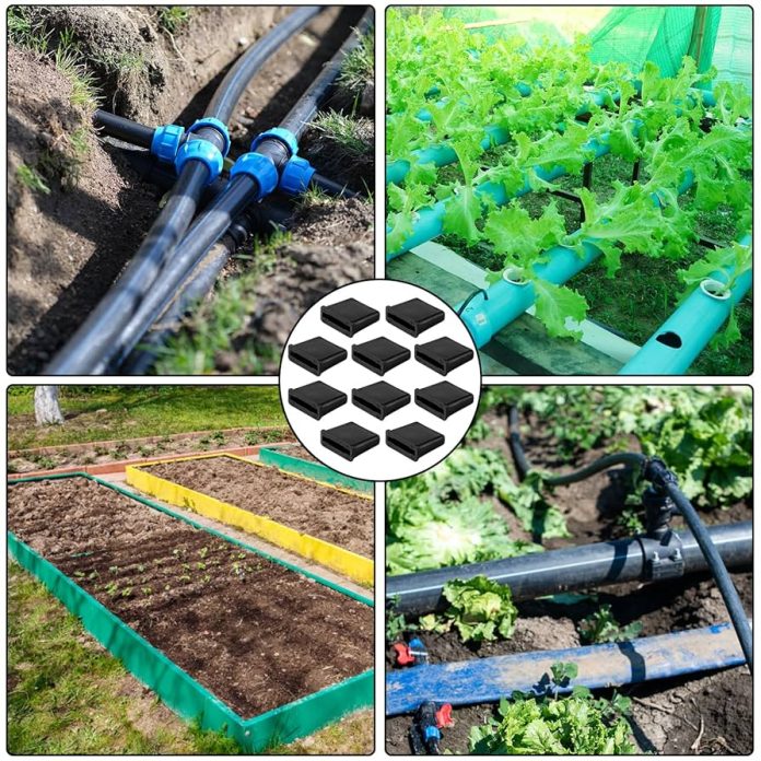 taśma nawadniająca kropelkowa rozłożona w rzędach warzyw na zielonym polu uprawnym